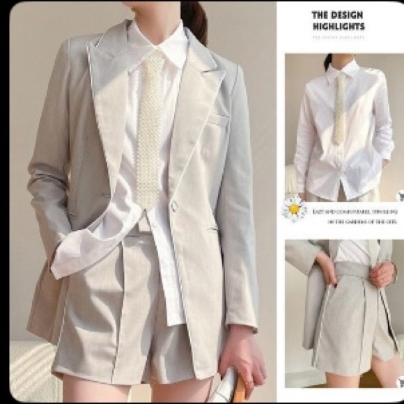 Beige Suit Jacket + Short Pants set. Size XS Handmade in S Korea , girlboss cool - Picture 1 of 1